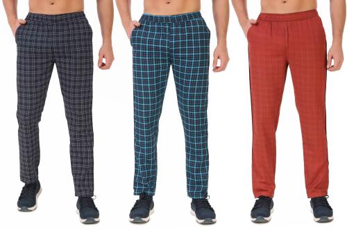 V4M Men Multicolor Checkered Cotton Blend Pack of 3 Track Pants TKPGCRZGHGTYY9EK