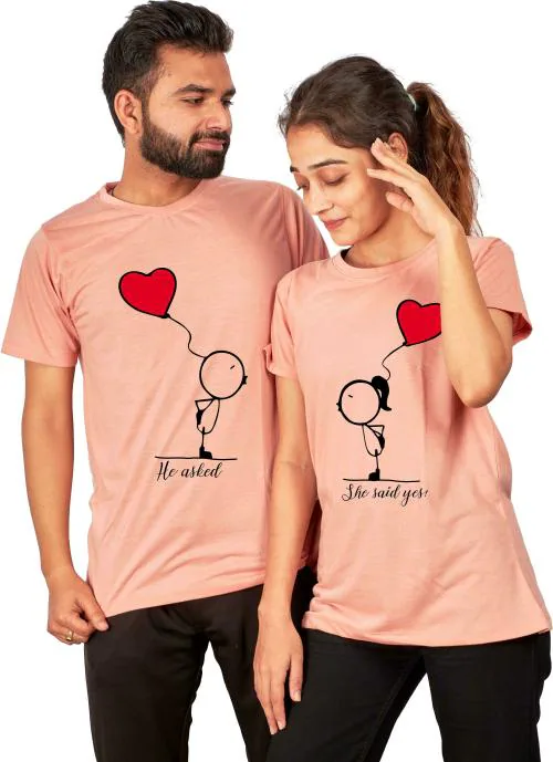 Tween Trends Printed Couple Round Neck Pink T-Shirt