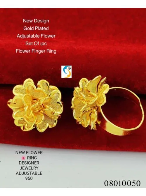 shreenathji jewelleryNEW GOLD PLATED FLOWER ADJUSTABLE FINGER RING Adjustable Gold