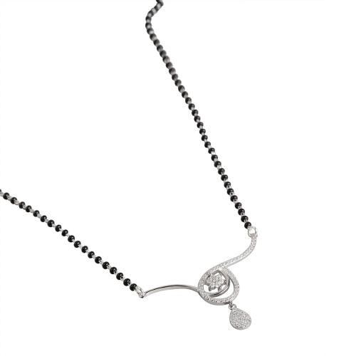 ZAVYA Rhodium Plated Sterling Silver Star and Teardrop CZ Crystals Mangalsutra for Women