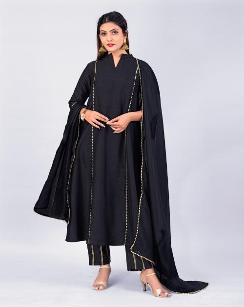 Fashion Dream Women Black Crepe Silk Kurta Pant With Dupatta Set | Kurta Suit Set For Women | Kurta set | Kurta Suit Set With Dupatta | Salwar Suit Set