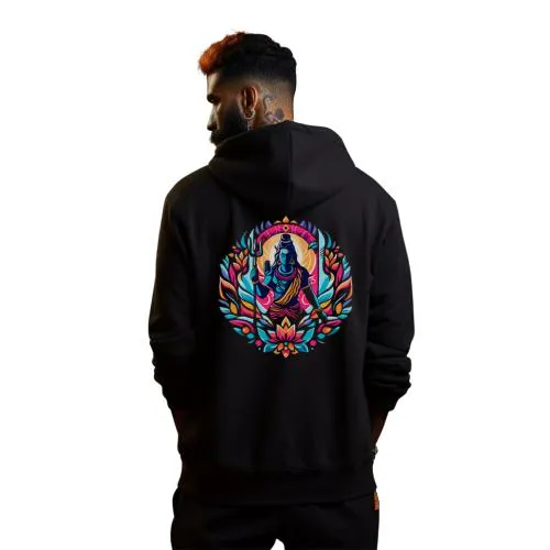 Prabhubhakti Solid Black Lord Shiva Printed Pullover Full Sleeve Black Hoodies Full for Men