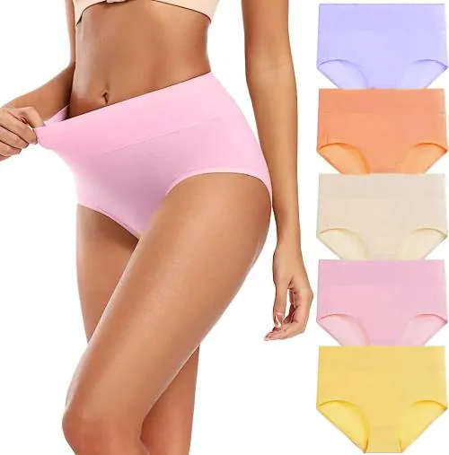 DONSON Women Underwear Cotton High Waist Underwear for Women Full Coverage  Soft Comfortable Briefs Panty Multipack Pack of 3(26 Till 30) Assorted