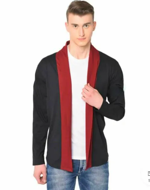TRIKSH INTERNATIONAL Premium Men's Cotton Shrug | Open Full Sleeve Shawl Cardigan for Men, Best for Casual Wear , BLK & RED-M