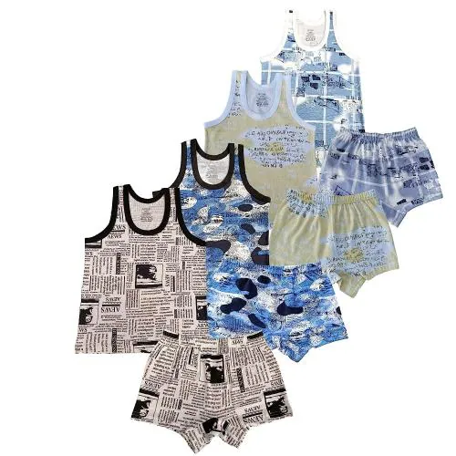 UCARE Born Baby Kids Inner Wear Baniyan Unisex Printed Cotton Baby Sando Vest 100% Cotton Housiry with Printed Brief Cotton Vest Top Undershirt (903-Pack of 4)