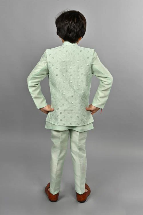 Ahhaaaa Kids Ethnic Silk Blend Indo-Western Sherwani Set For Boys