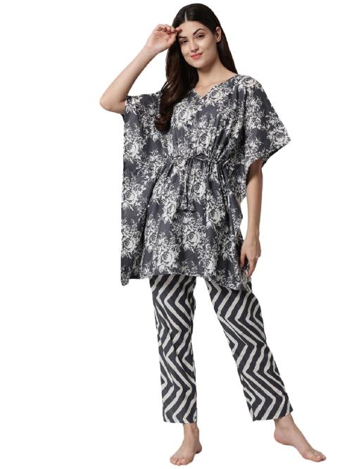 SEPHANI Women Grey Colour Kaftan| Cotton Fabric with Pyjama