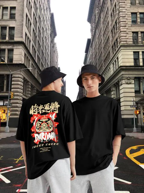 Free Society Mens Printed Pure Cotton Oversize Hip Hop Sleeve T Shirt(Black,Pack of 1)