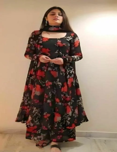 stylehoney Blackbery Floral Printed Georgette Gown With Print Kurta, Pant & Dupatta Set for Women