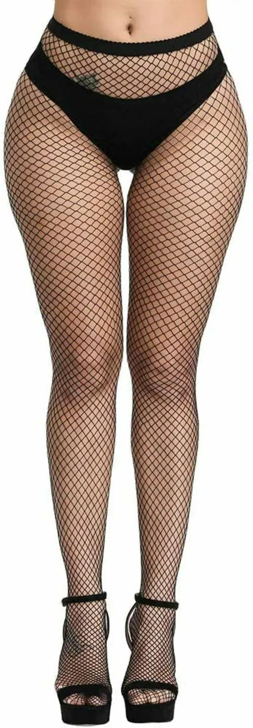 ogimi - ohh Give me High Waist Fishnet stylish Stocking for Women & Girls - Rhinestone Sparkly Pantyhose (A3-Black-Large Grid)