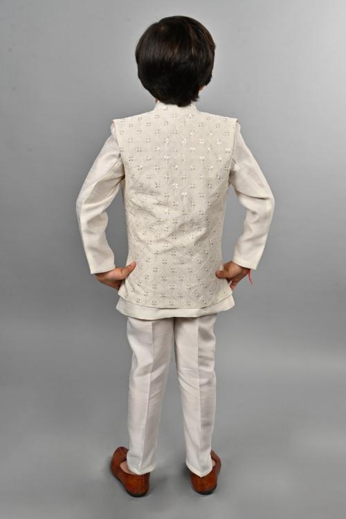Ahhaaaa Kids Ethnic Silk Blend Indo-Western Sherwani Set For Boys