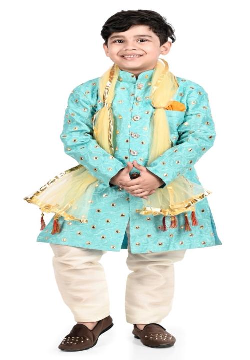 Buy NEW GEN Boys Turquoise Self Design Art Silk Single Kurta Pyjama ...
