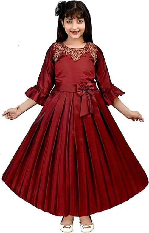AYUB FASHION Red Satin Girls Gown Dress 7-8 Y