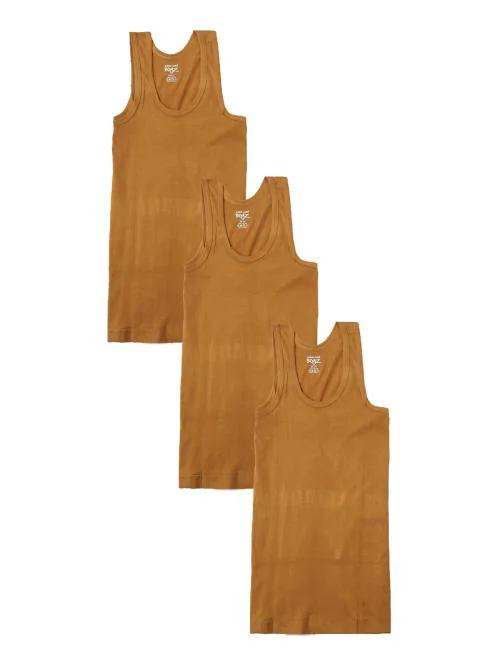 Buy Lux Cozi Boys Mustard Solid Cotton Pack of 3 Vest Online at Best