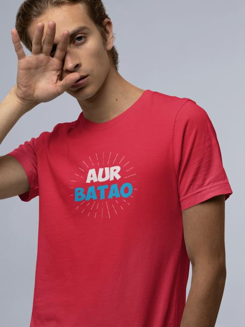 Aur Batao Men Printed T-Shirt In Half Sleeves