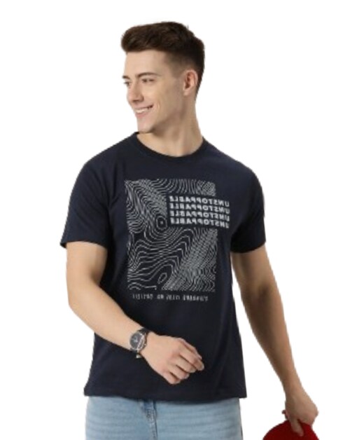 INVIBE; Stand out from the crowd with a unique and expressive design - Regular Fit & Round Neck Navy Blue Tshirt - Crafted from 100% pure cotton (Medium) 1 Piece