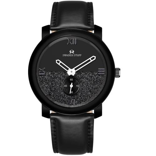 Swadesi Stuff Analog Black Dial Black Strap Working Chronograph Wrist Watch For Men