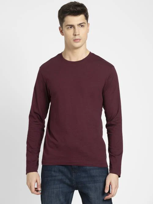 Jockey AM95 Men's Purple Solid Cotton Blend Full-length Round Neck T-shirt