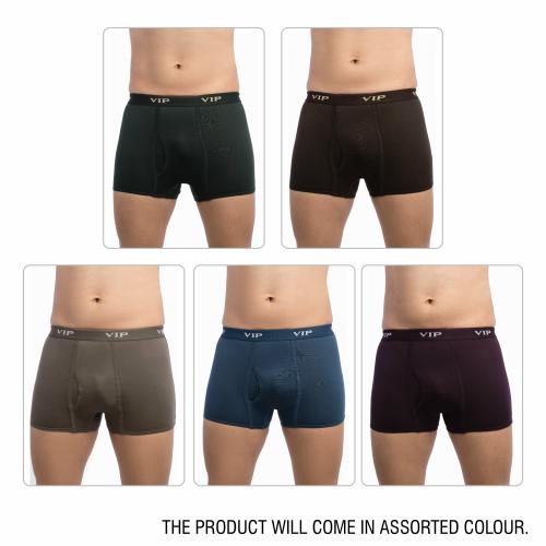 VIP Men's Assorted Punch Plain Cotton Pack of 5 Trunk