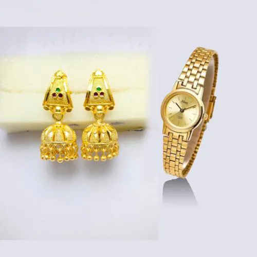 Watchverse New Tranding Gold dail Gold chain girls Analog Watch With Free Earings