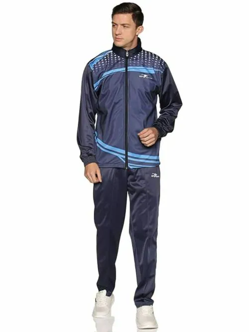 HPS Sports Navy Blue Printed Polyester Tracksuit