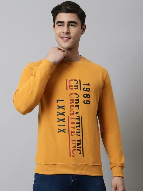 Cantabil Men Yellow Printed Casual Full Sleeves Round Neck T-shirt