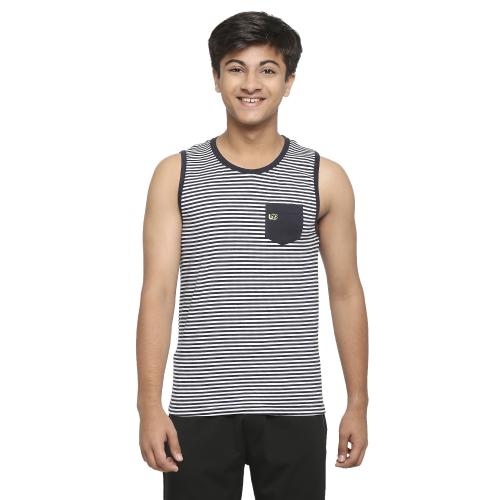 Frenchie U19 Cotton Vest | Striped Cotton Lycra Innerwear For Teenagers | Gym Vest/Tank Top/Sporty/Innerwear for Boys (Navy)