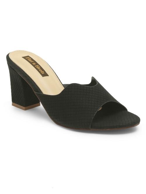 Flat n Heels Black Block Heel Sandals for Women