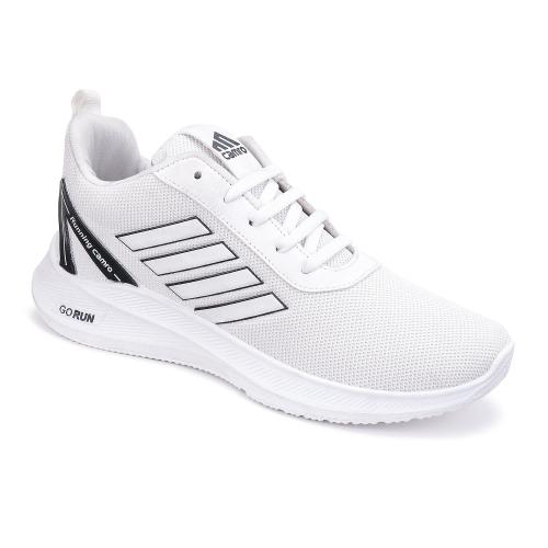 CAMRO Kine-01 Lace Up White Sports Shoes, Mesh Upper & PVC Sole for Running, Gyming & More