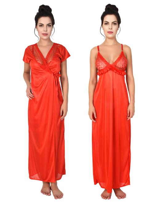 Buy Keoti Women Satin Nighty/Robe/Honeymoon wear - Pack of 2 (1 Robe, 1 ...