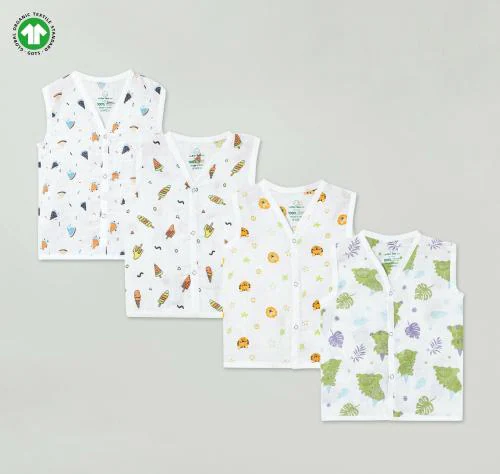 The Boo Boo Club Extra Soft Organic Cotton Muslin Jhabla for Baby (Set of 4) | GOTS Certified | 0-3M