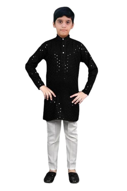Pohar Creation Boys Ethnic Wear Sequence Kurta Pyjama set (Black)