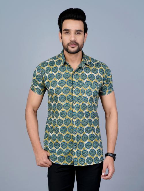 Buy PRIHIT Present Traditional Green Jaipuri Shirts with short sleeves Online at Best Prices in