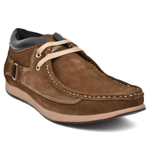 RECAN Men's Tan Suede-Leather Lace-Up Stylish Formal Shoes