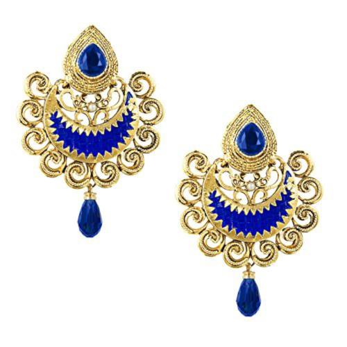 Bodha - By Shivansh Brass Hyderabadi Chandbali Earring With Blue Crystals and Pearls For Women