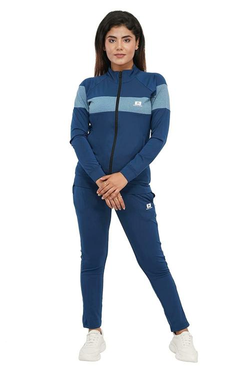 mark & jones Women Blue Solid Polyester Lycra Running Tracksuit
