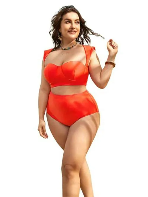 Plus Curvves Plus Cut-Out Underwire Bikini Swimsuit with Beach Skirt Orange - 8XL