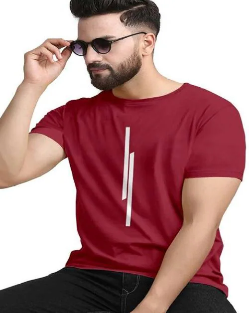REVIZO Men 11 Line Typography Round Neck Polyester maroon T-Shirt