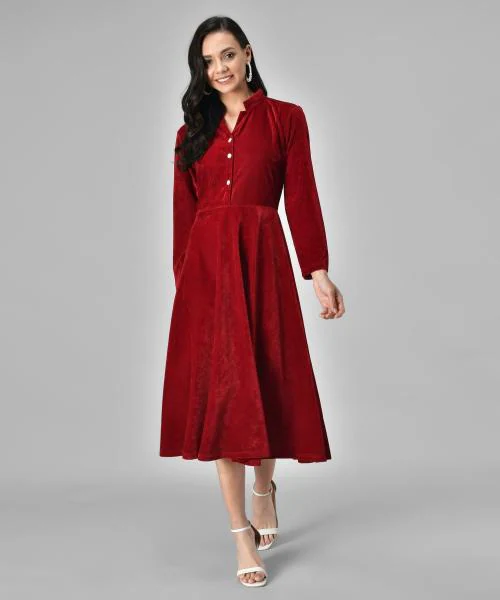 Rudraaksha Velvet Stylish Solid Dress For women