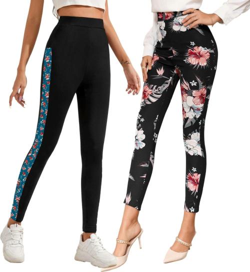 ALISBA Women Multicolor Self Design Lycra Blend High Rise Jeggings (XL) - Pack of 2