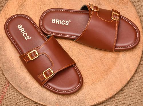 Arics Man Made Leather Slides for Men (Tan)