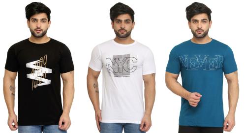 Kundan Men Multicolor Printed Pure Cotton Round Neck T-shirt