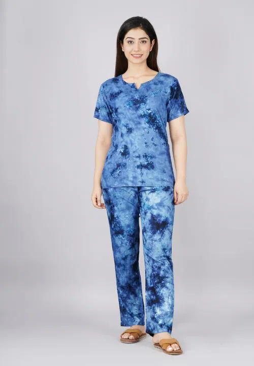 Bachuu Women Blue Rayon Printed Night Suit (XXL)