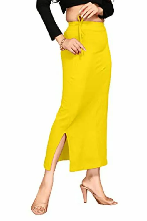 HESOFY Saree Shapewear Petticoat Stretchable Thigh & Hip Shaper Saree Silhouette Shapewear for Women-LemonYellow-FREE SIZE