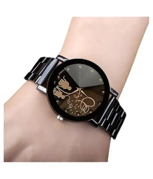 Ashish Traders Khushi Watch - Love Couple design watch with classy chain design black color for women and girl