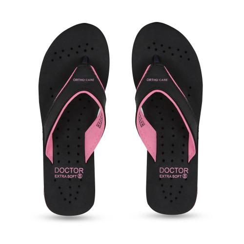 DOCTOR EXTRA SOFT Women's Black House Slippers for Women's Ortho Care Mcr Dr Diabetic Orthopaedic Pregnancy Super Daily Use Comfort Fit Stylish Cushion Chappal Flip-Flop Slides Sliders for Ladies and Girl’ s OR-D-18 BK PK-3 UK