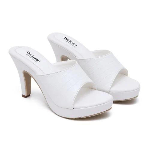 THE ARWAH-Women Fashion High Heels Comfortable Slip On Sandal for Casual, Party and Formal Occasions(White)