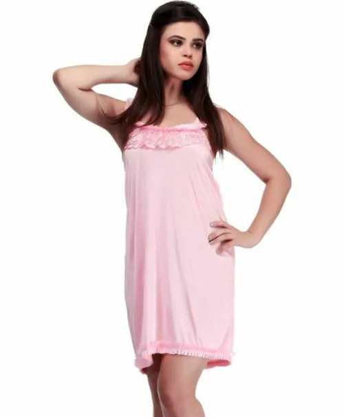Phalin solid satin Nightwear dress (Size- Free)