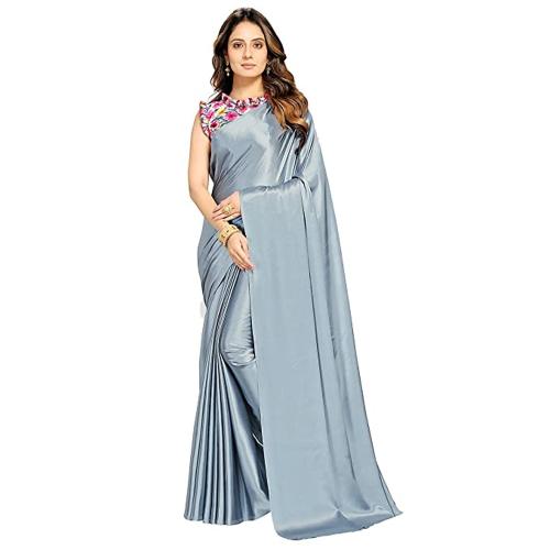 ANANT DESIGNER STUDIO women's Soft Satin Silk Plain Saree With Unstiched  Designer Blouse-Grey - JioMart