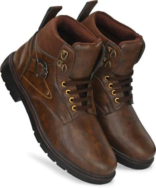 DLS Men Brown Synthetic Leather Boots
